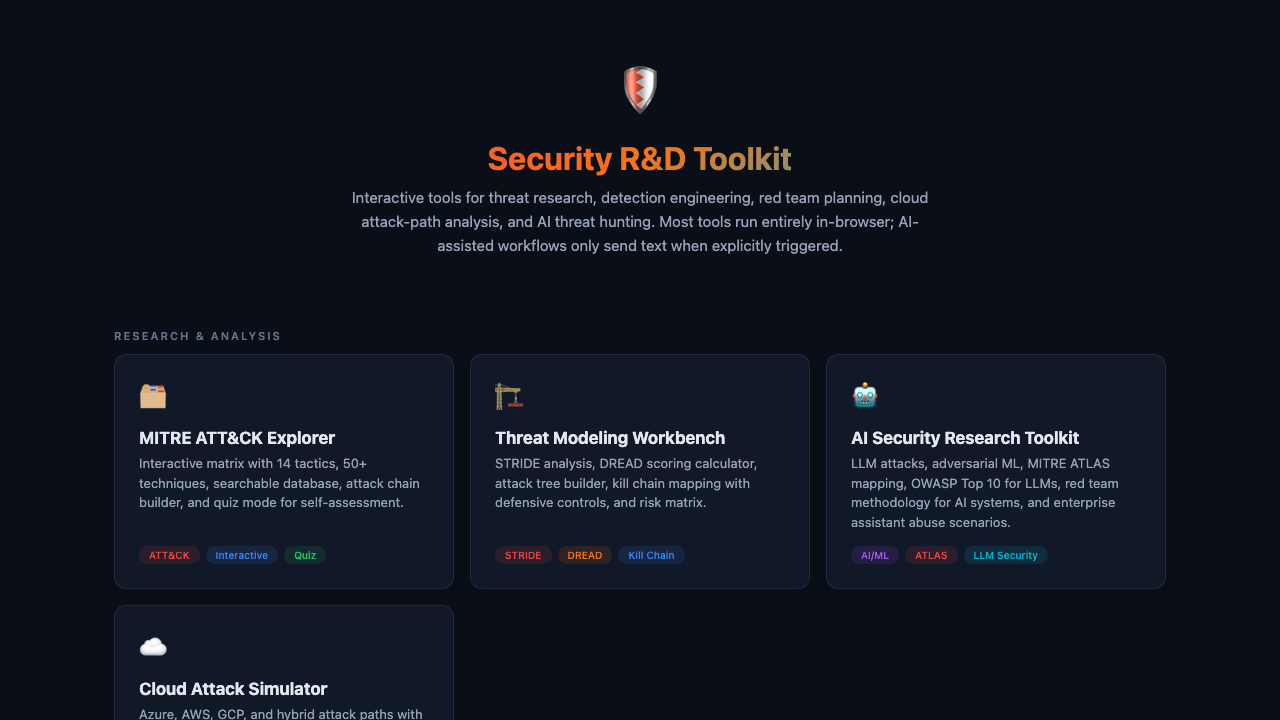 Security R&D Toolkit interface preview
